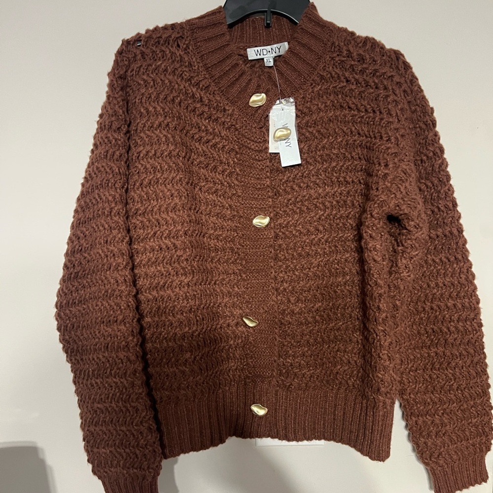 WD.NY Chocolate Knit Sweater with Cream Buttons
